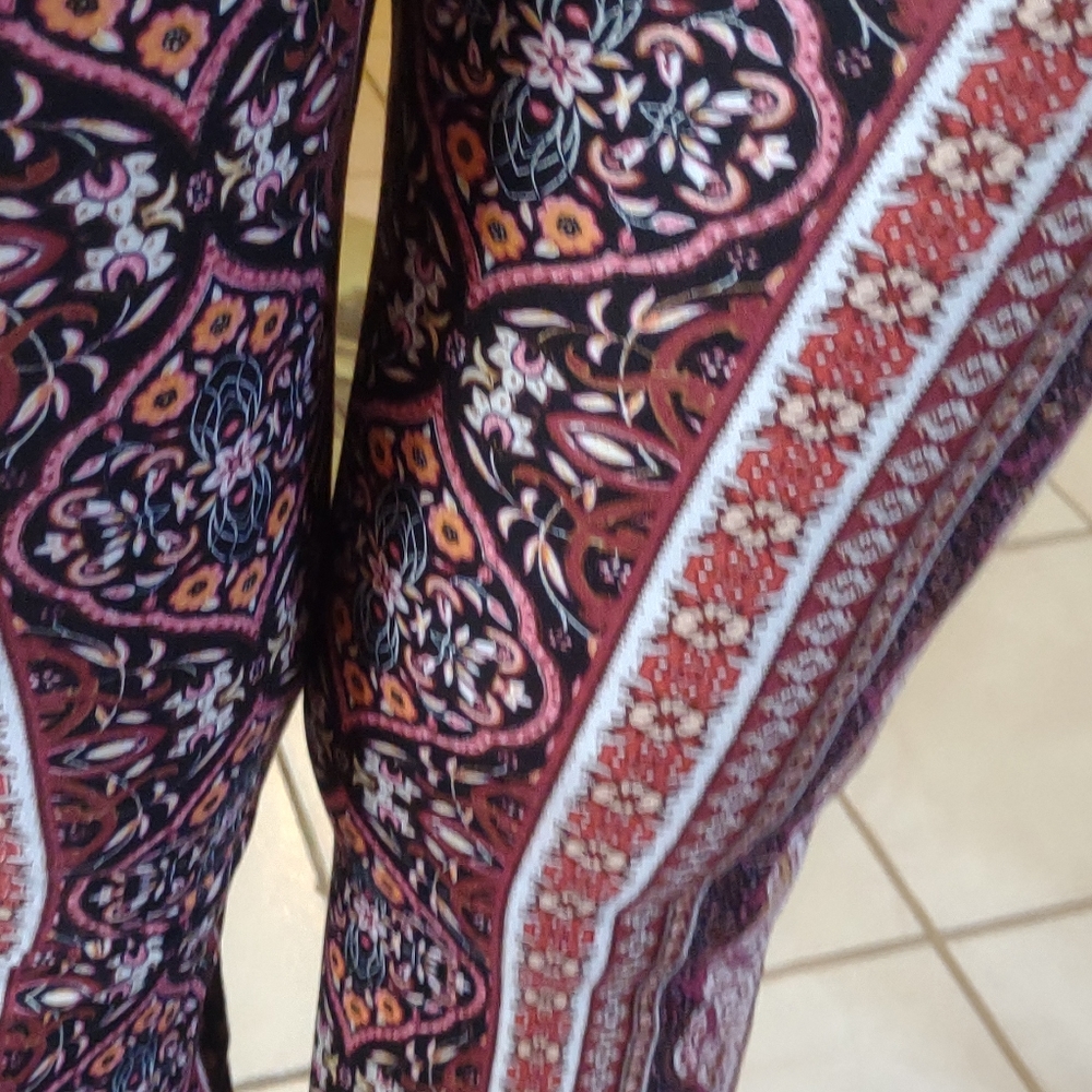 BoHo Hippie Leggins Size Med or Large Flared Leg Awesome Colors Soft w/Stretch